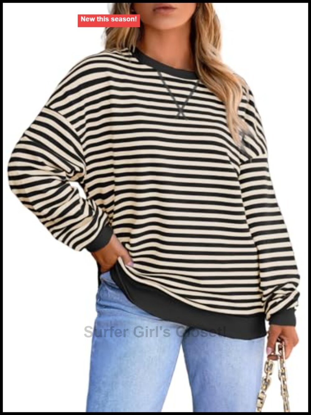 Plus Size Striped Color Block Crewneck Sweatshirt Loose Fit Long Sleeve Top